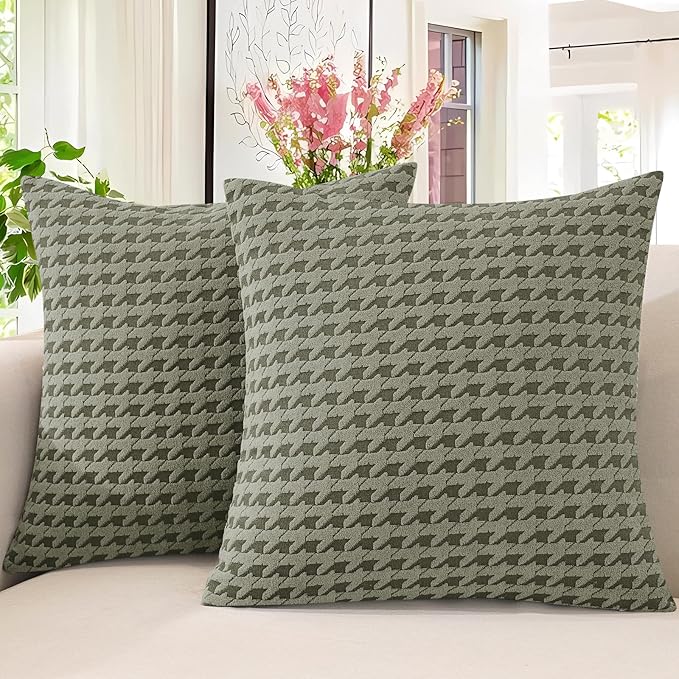 MAXIJIN Pack of 2 Throw Pillow Covers 18x18 Inch, Decorative Soft Couch Pillow Covers Square Accent Cushion Cover Farmhouse Pillow Cases for Sofa Bed Living Room Home Decor, Army Green