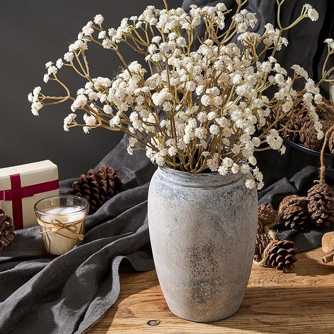PORCER 8.2 Inch Ceramic Vase, Terracotta Rustic Vase Farmhouse Decorative Vase Boho Decor, Ceramic Vases for Home Decor, Living Room, Entryway, Floor, Holiday Wedding Christmas New Year Gifts - Gray