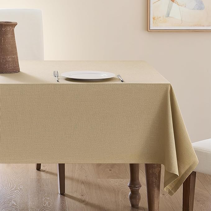 Long Tan Table Cloth for Rectangle 8 Foot Table 55 x 120 Inch Neutral Colored Linen Rectangular Tablecloth Heavy Duty Wrinkle Resistant Rustic Farmhouse Oblong Tablecloth for Dining Holiday Wedding