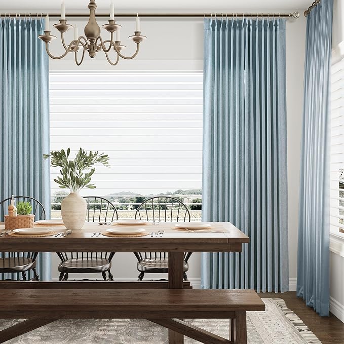 Aersas Linen Pinch Pleat Light Blue Curtains 108 Inches Length 2 Panels Living Room Kid Room Nursery Semi Sheer Windows Treatment Curtain Modern Coastal Rod Pocket Girls Boys Home Decor 40x108, 9 FT
