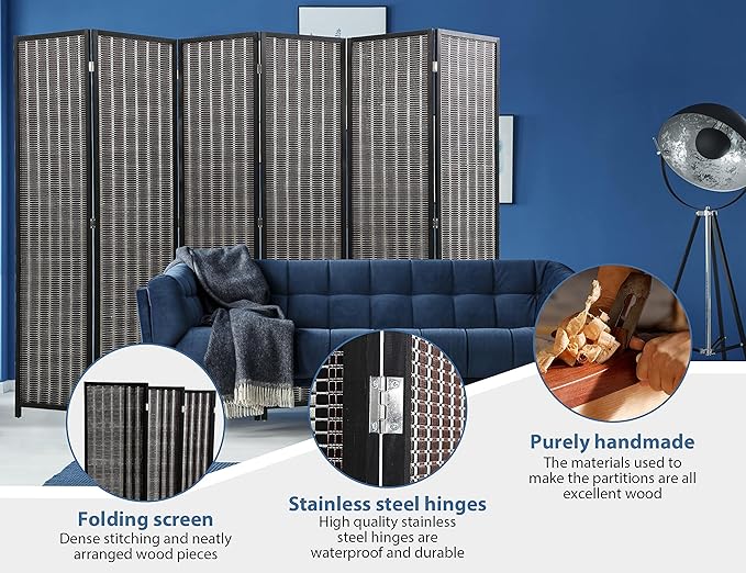 6 Panel Bamboo Room Divider 6 Ft Tall 8.8 Ft Wide Room Dividers and Folding Privacy Screens Privacy Wall Divider Folding Room Partitions and Dividers, Portable and Lightweight Separadores De Cuartos