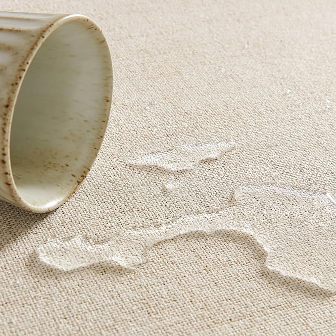 Linen Tablecloth for Rectangle Table 60x84 Inch Light Tan, Farmhouse Style Beige Tablecloth, Water Resistant Burlap Tablecloths for Dining Table Farmhouse Kitchen