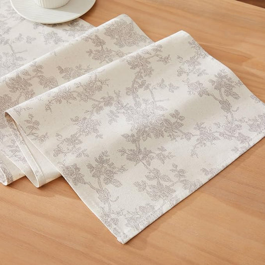 100% Cotton French Pastoral Table Runners, 13x60 Inch Grey Farmhouse Table Runners 60 Inches Long, Vintage Flowers Print Home Decors
