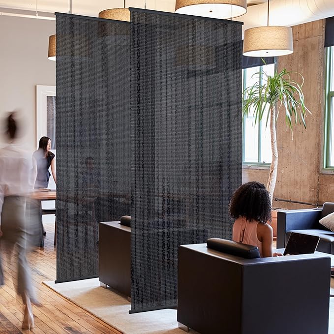 DECOLAB Hanging Room Divider, Sheer Fabric Ceiling Suspended Screen Panels for Office, Studio Apartment, Home, Space Saving, Trimmable Length, 36" W x 96" L, Pack of 2, Drizzle