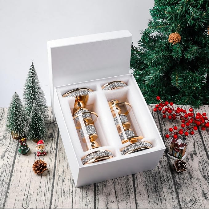 Hurricane Candle Holder, 13.5" Tall Metal Candle Stand, Glass Pillar Candle Holders, Crystal Gold Decorative Centerpieces for Table, Wedding and Dining Room (Fits Candles up to 3"x5", 2pcs, M)