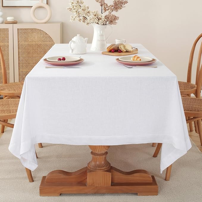 100% Pure Linen Tablecloths 90x132Inches,Rectangle Table Cloth for Dining,Picnic,Weddings and Restaurants,Durable Stonewashed Tablecloths (Re-White, Rectangle - 90 x 132 Inch)
