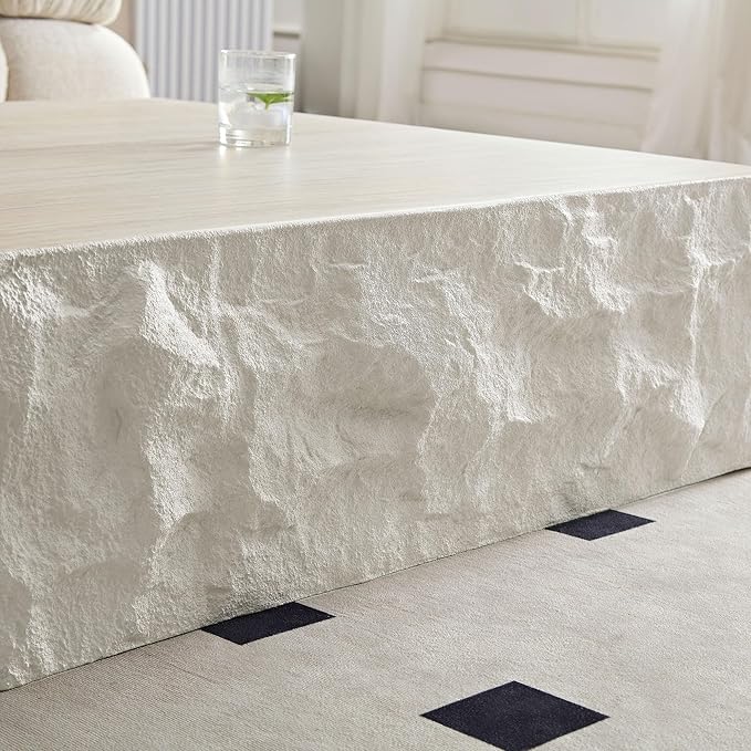 Square Coffee Table for Living Room Modern Center Table for Apartment, No Need Assembly (Fiberglass 35.43'' Cement Stone Pattern)
