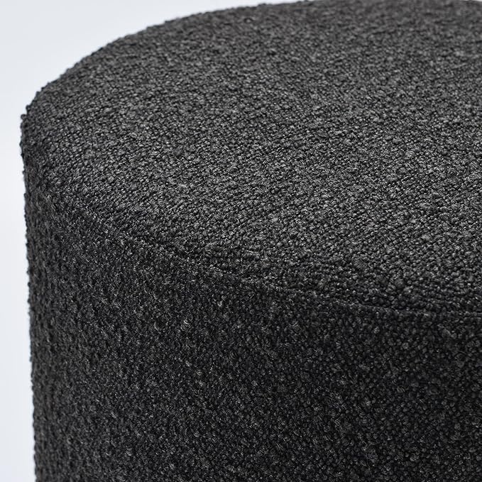 KINWELL Modern Round Boucle Upholstered Ottoman with Soft Padded Seat, Multi-Functional Sofa Footrest, Side Table, Extra Seating for Living Room, Bedroom, Entryway (Black, 18" D x 18" W x 18.3" H)