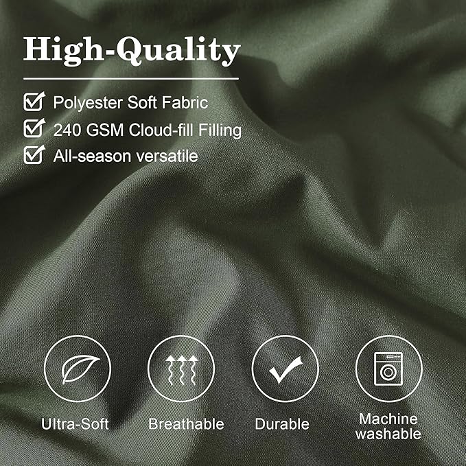 Monbix California King Size Comforter Set - 7 Pieces Bed in a Bag California King, Olive Green Bedding Sets, All Seasons Comforter Bed Set with Sheets, Pillowcases & Shams
