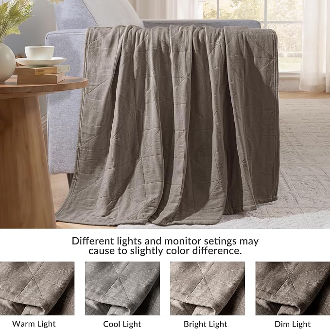 Exclusivo Mezcla 100% Cotton Muslin Blanket for Bed, Queen Size 4-Layer Moisture-Wicking and Breathable Ultra Soft Gauze Blanket for Spring Summer, 90"x90", Pine Bark