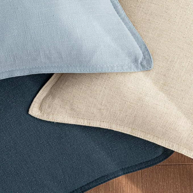 24x24 Inch Set of 2 Decorative Linen Solid Throw Pillow Covers Boho Accent Farmhouse Couch Pillowcases Modern Netural Euro Home Decor for Couch Sofa Living Room Bed,Light Blue