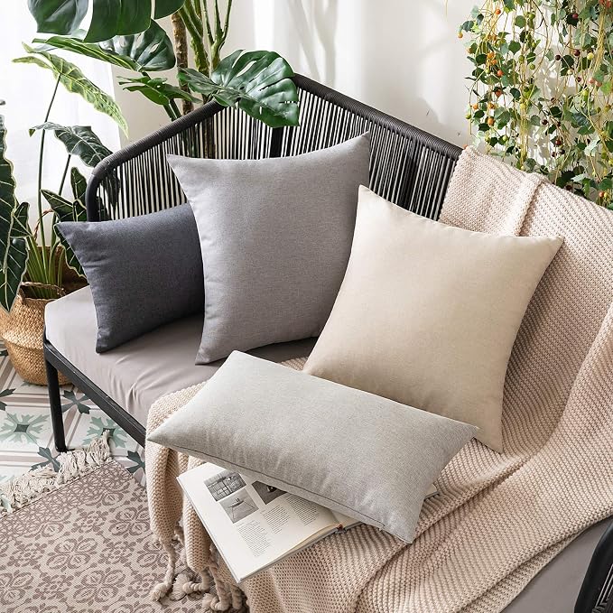 MIULEE Pack of 2 Decorative Outdoor Solid Waterproof Throw Pillow Covers Euro Sham Faux Linen Garden Farmhouse Cushion Cases for Patio Tent Balcony Couch Sofa 26x26 Inch Beige