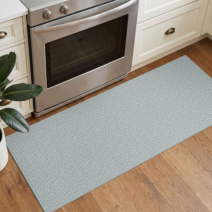 EARTHALL Washable Runner Rug 2x5 Ft Non Slip Runners for Hallways Cotton Rubber Backed Kitchen Runner Braided Indoor Floor Carpet Runners for Entryway, Hallway, Kitchen, Bedroom, Turquoise/Gray