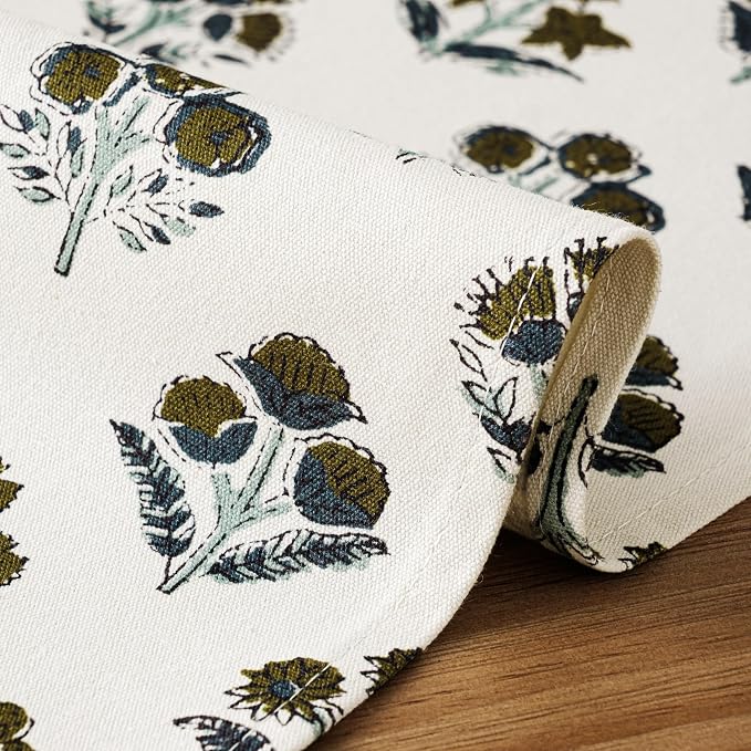 100% Cotton Block Print Floral Table Runners, 13x48 Inch Brown Farmhouse Table Runners 48 Inches Long Boho Flowers Home Decors