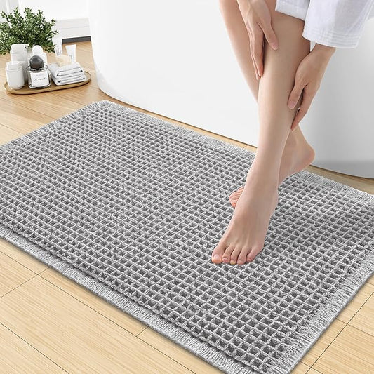 Smiry Waffle Bath Mat 30x18, Extra Soft Absorbent Bathroom Rugs, Non Slip Machine Washable Quick Dry Bath Rugs for Bathroom Floor, Tub, Shower, Home Decor Accessories, Light Grey