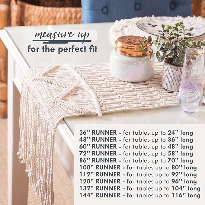 SnugLife Macrame Table Runner Long | Boho Table Runner | Wedding Table Decor | Vintage Farmhouse and Bohemian Dining Room Style (13" Wx100 L)