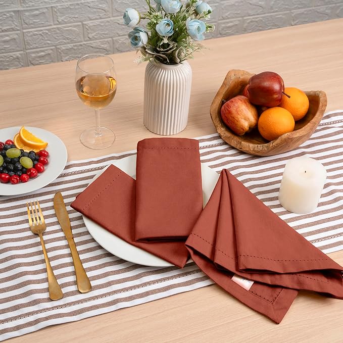 Blue Needles Set of 6 Hemstitch Linen Napkins 100% Cotton Rust Cloth Dinner Napkins 18x18 inches, Soft, Reusable, Absorbent, Washable, Ideal for Spring Summer Easter Events, Parties & Everyday Use