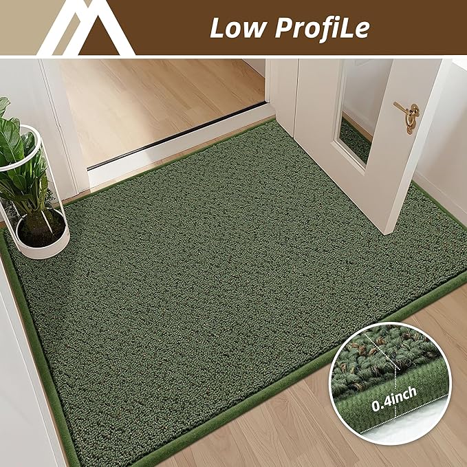 COSY HOMEER Door Mat 24"x36" Non Slip Absorbent Entryway Rugs Dirt Trapper Doormats Washable Entrance Mats Low Pile Welcome Floor Mat for Front Back Door and Entry Mats,Green