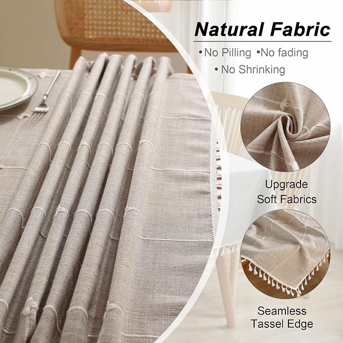 JIALE Tablecloths for Rectangle Tables,Cotton Linen Table Cloth Waterproof Tablecloth Wrinkle Free Farmhouse Dining Tables Cover,Soft Fabric Table Cloths with Tassels, Plaid, 55" X 120",10-12 Seats