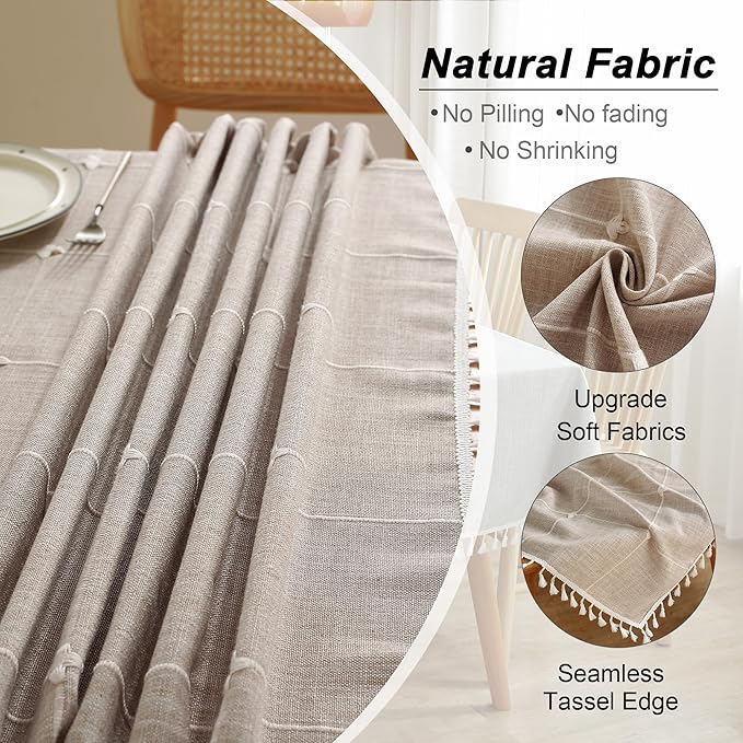 JIALE Tablecloths for Rectangle Tables,Cotton Linen Table Cloth Waterproof Tablecloth Wrinkle Free Farmhouse Dining Tables Cover,Soft Fabric Table Cloths with Tassels, Plaid, 55" X 86",6-8 Seats