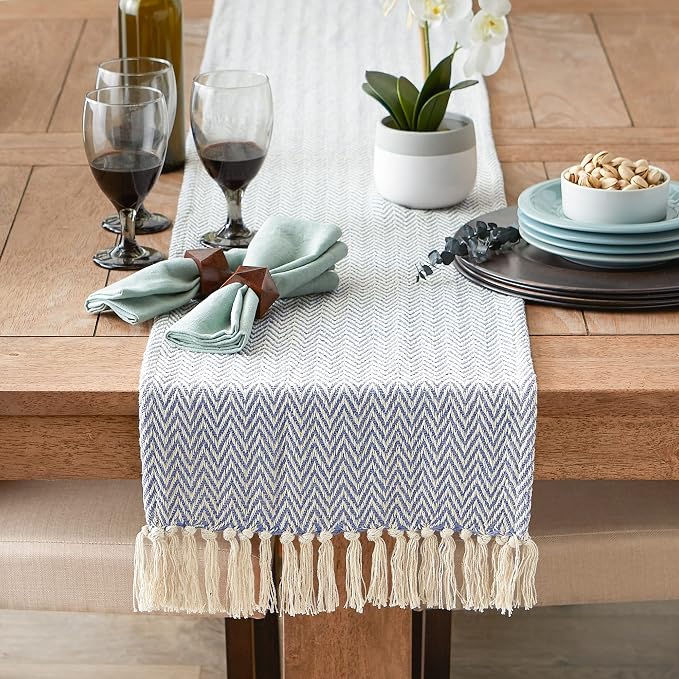 DII Woven Basic Tabletop Collection, Chevron Table Runner, 15x108, Stone Blue