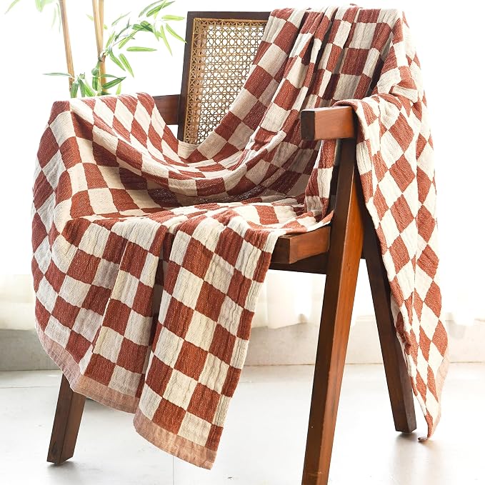 Folkulture Throw Blanket for Couch 50" x 60" | Cotton, Lightweight & Breathable Summer Blanket for Chair, Couch, Bed | Rust Comfort Throw Blankets for Living Room, Summer Must Haves, Graduation Gift