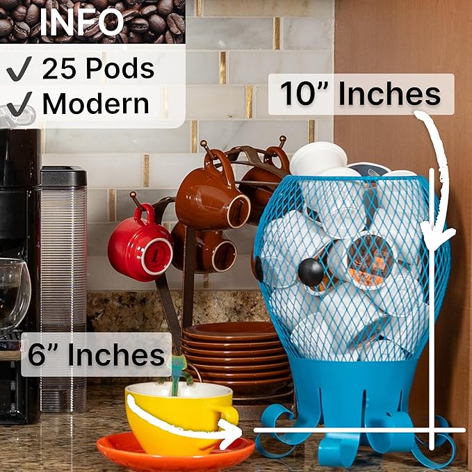 Made Easy Kit Coffee Pod Basket Organizer Practical Decoration - Compatible with Keurig K-Cup Pods & Capsules - Home Cafe Bar Decor Useful Kitchen Countertop Freestanding (Octopus)