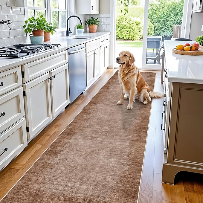 3x12 ft Non Skid Hallway Runner Rug - Kitchen Runner Rug with Rubber Backing Low Pile Thin Carpet Runners for Kitchen Entryway Bathroom,Modern Abstract Neutral（Warm Taupe,3x12）
