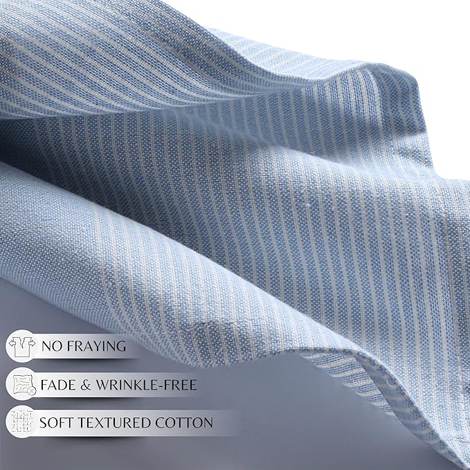 Palisa 100% Cotton Cloth Dinner Napkins [Pack of 4, Light Blue] Striped Pattern Reusable Table Linen Napkins for Home & Kitchen | Parties & Farmhouse Dining Décor 18x18 Inch