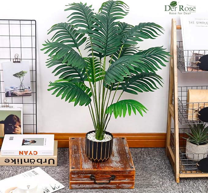 Der Rose 28" Fake Palm Tree Large Artificial Potted Plants Indoor for Home Porch Patio Living Room Bathroom Outdoor Decor