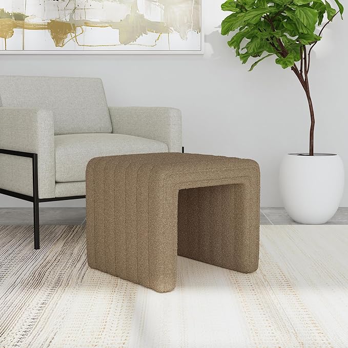 Spatial Order Modern Channel Tufted Ottoman | Spatial Order Home Décor | Ottoman for Living Room & Bedroom - Brown Boucle