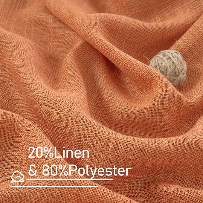 LAMIT Burnt Orange Linen Curtains 45 Inch Length 2 Panels, Light Filtering Panels Back Tab and Rod Pocket Country Decor Drapes for Kitchen/Window/Loft Room/Bedroom, 34 x 45 Inch
