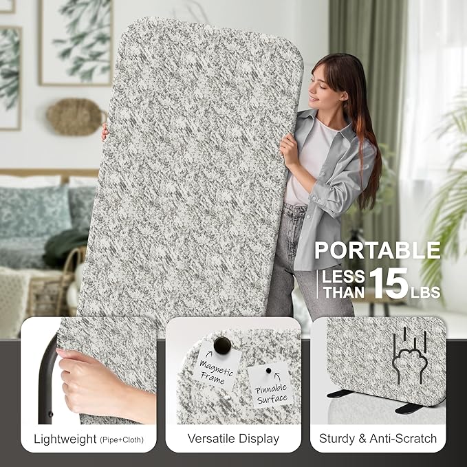 DECOLAB Standing Room Divider Panel, Portable Room Partition Separator Wall for Home, Workspace, Classroom, Studio Apartment, Scratch Resistance, 29"x65", Marble