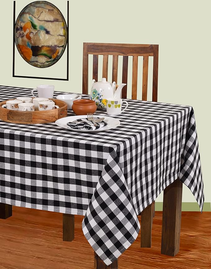 Urban Villa Tablecloth Buffalo Check Table Cloth Tabletop Cover Kitchen Dining Tablecloth 100% Cotton Great Parties Wedding Holiday Dinner Black/White Rectangle 60X84 Inches 6-8 Seats Table Cloth