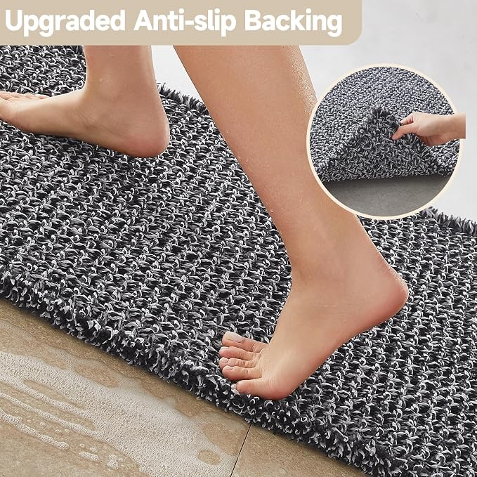 TYUU Black and White Bathroom Rugs, Waffle Runner Rug Bathroom Non Slip Washable Long Super Absorbent Quick Dry Boho Farmhouse Bath Decor, 60"x24" Black and White