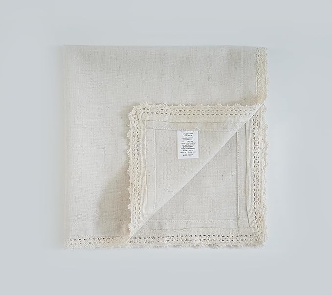 FINGERCRAFT Dinner Cloth Napkin Cotton Linen 4 Pack Vintage Rustic Premium Quality Mitered Corners Napkin Cloth with Elegant Lace for Everyday Use, Pre Shrunk and Good Absorbency 20x20 in Ivory