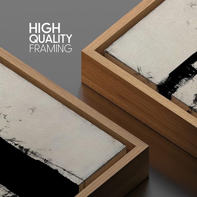 SIGNWIN Framed Canvas Print Wall Art Dark Grunge Industrial Paint Strokes Abstract Shapes Illustration Modern Art Decorative Nordic Minimal Calm/Zen for Living Room, Bedroom, Office - 16"x16" Natural