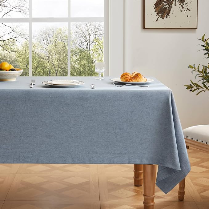 ZeeMart Basic Linen Textured Table Cloth, 52 x 52 Inch Dusty Blue, Farmhouse Style Rust Square Tablecloth, Wrinkle Resistant Washable Heavy Weight TableCloths