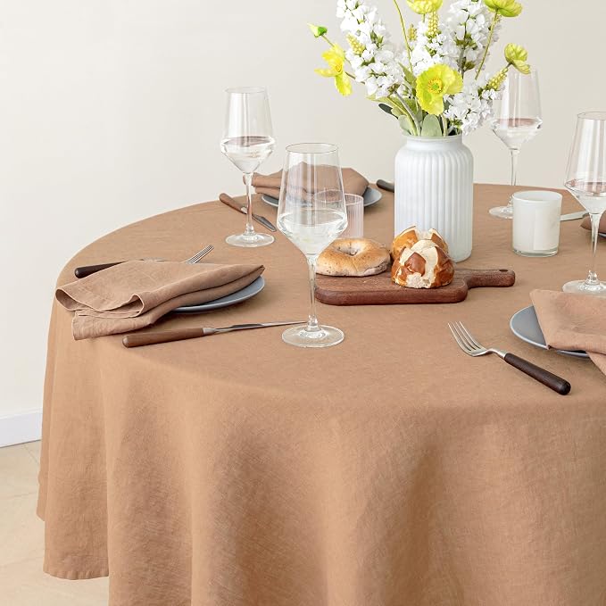 Triton French Linen Tablecloths 90Inches Round,100% Natural Table Clothes for Dining,Parties,Picnic,Events,Weddings and Restaurants,Beige