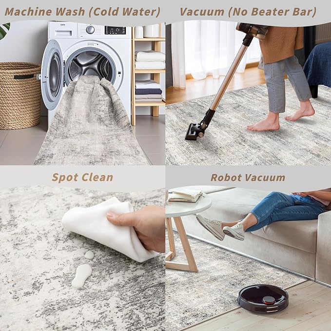 3x10 ft Long Hallway Runner Rug – Non-Slip Washable Kitchen Floor Rug with Rubber Backing, Modern Low Pile Thin Wide Carpet Runners for Bedroom, Entryway Indoor（Gray Beige,3x10）