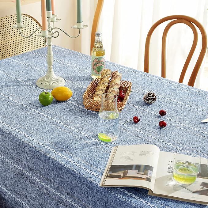 Chassic Square Tablecloth 60 x 60 Inch, Farmhouse Boho Linen Table Cloths, Wrinkle Free & Washable Tablecloths for Dining Tables, Summer Kitchen Decor - Hemstitch Blue