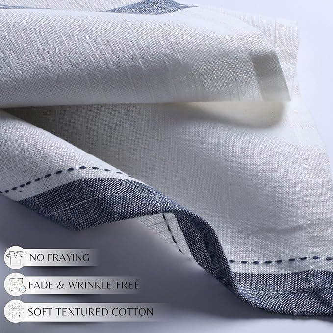 Palisa Cotton Cloth Dinner Napkins Set of 12 Contrast Boarder Napkin for Dinning Table Linen Decor Everyday Party Use Wedding Reception Farmhouse 18x18 Inch – White