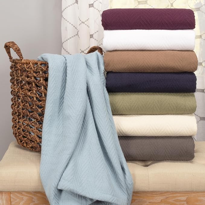 Superior Metro 100% Cotton Blanket, Perfect for Bedroom, Living Room, Couch, Picnics, Travel, Beach, or Camping, Comfy Blanket, Bedroom Decor, Essentials, Zig-Zag Cover for Bed, Full/Queen, Ivory