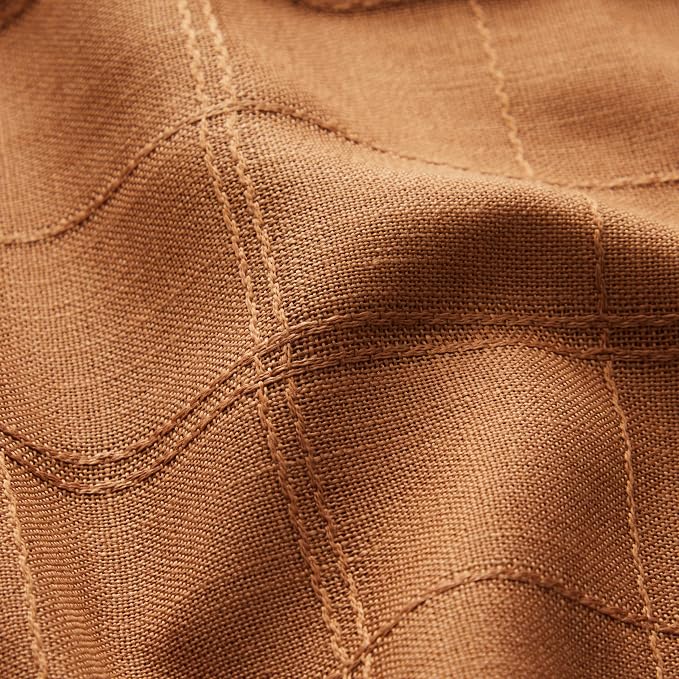 ZeeMart Linen Checked Table Cloth 60x120 Inches (Fit 7ft–8ft, Narrow Fit 9ft Rectangle Table), Farmhouse Style Plaid Embroidered Water Resistant Table Cover, Caramel