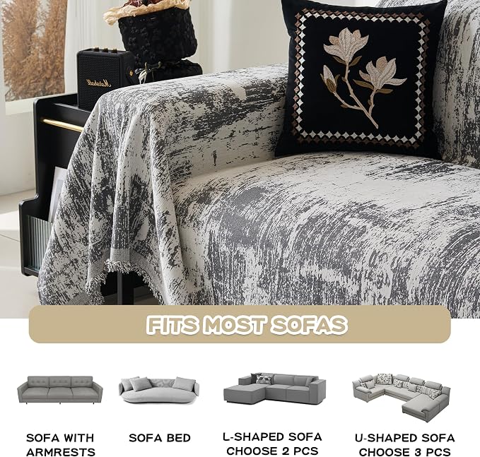 MEETSKY Boho Couch Cover for Dogs Washable Couch Sofa Protector for Love seat Sofa with Cats Friendly, Abstract Geometric Jacquard Sofa Covers Soft Modern Sofa Slipcovers, 71" X102", Deep Grey