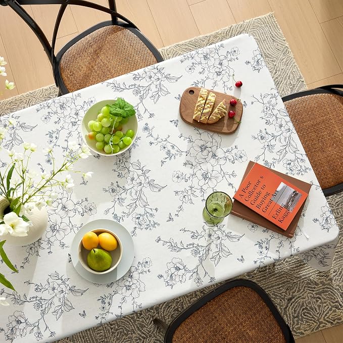 Linen Floral Tablecloths Rectangular Farmhouse Vintage French Rustic Tablecloth Black Flowers Pattern Burlap Textured Outdoor Table Cover for Picnic,Dining,Party,Home Decor 55x120 Inch