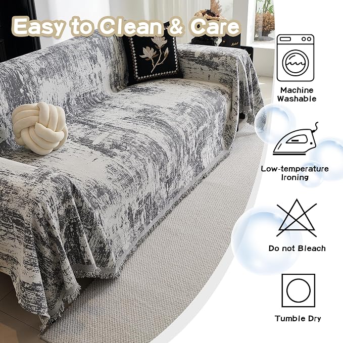 MEETSKY Couch Cover Boho Sofa Covers Couch Covers for 3 Cushion Couch Sofa Pet Friendly, Washable Abstract Geometric Sofa Slipcover L-Shape Sectional Sofa Cover with Tassel, 91" x 134", Deep Grey