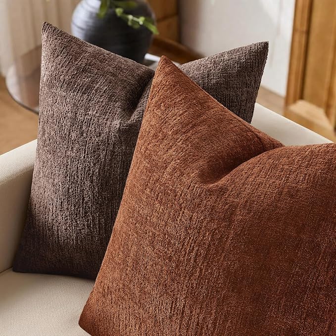 MIULEE Decorative Throw Pillow Covers 22x22 Pack of 2 Rust Couch Pillow Covers Fall Soft Cozy Textured Chenille Pillowcases for Home Decor Sofa Living Room Cushion Bedroom