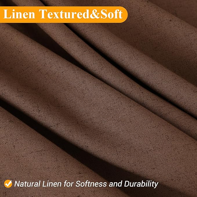 Naturoom Caramel Brown 48 Inch Shower Curtain - Stall Narrow Half Linen Ultra Thick Fabric Shower Curtain Set with Hooks, Boho Farmhouse Rustic RV Camper Bath Curtains for Bathroom, 48x72
