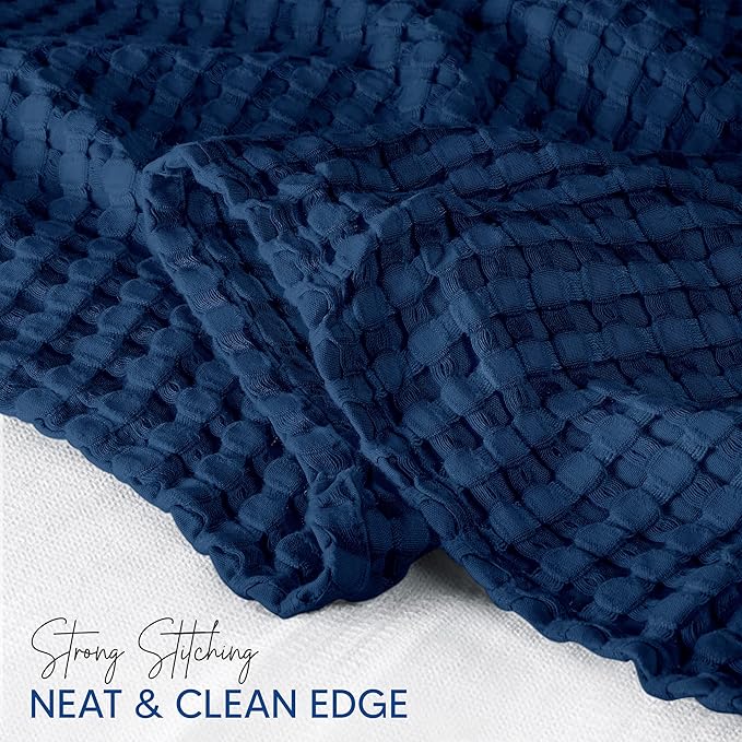 Utopia Bedding 100% Cotton Waffle Weave Blanket King Size for Bed - Lightweight, Breathable Summer Blankets Soft and Cozy, Gifts for Women Home Room Decor (Navy, 90x108 Inch)